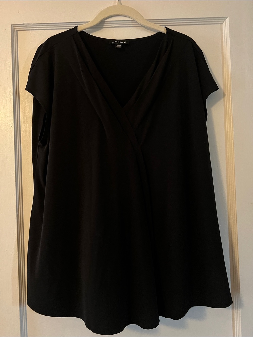 Lane Bryant Black Draped Crossover V-Neck Top